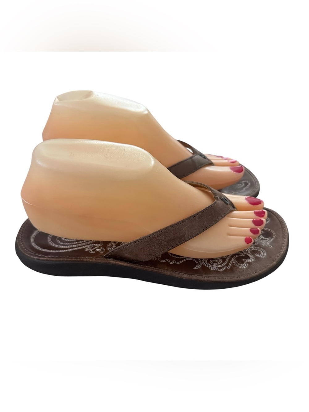Olukai Paniolo Brown Leather Flip Flop Sandals Size 8 - Picture 6 of 11